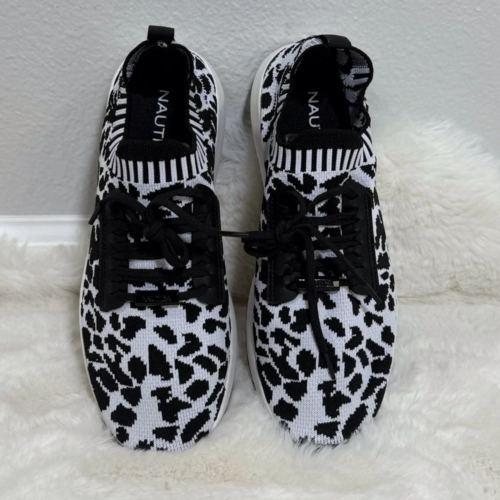 Nautica Leopard Animal Print Sneakers White Black Athletic Shoes, Size 9.5 - Picture 8 of 10